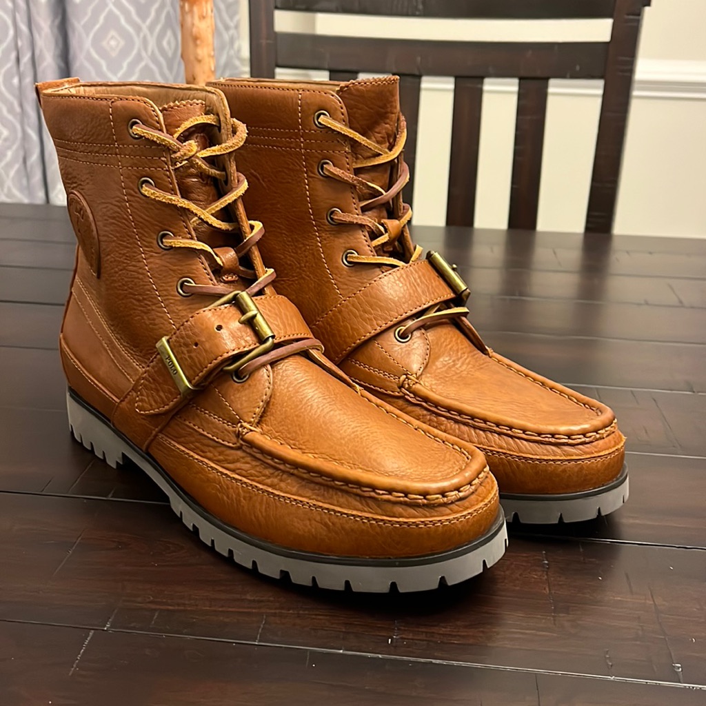 Polo Ralph Lauren Ranger Country Boots New Brown Tumbled Leather Menâs Size 9